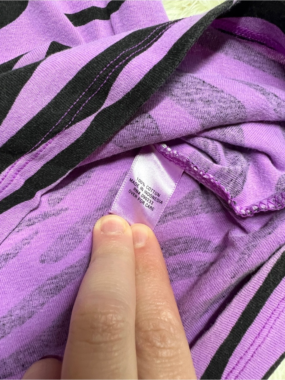 Nollie Purple and Black Zebra Stripe Short Sleeve Baby Doll Tee Y2K Scoop Neck - Picture 5 of 11